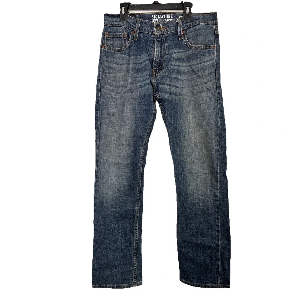 Signature Levi's Mens 30x30 Medium Blue Straight Denim Jeans‎ Mid Rise